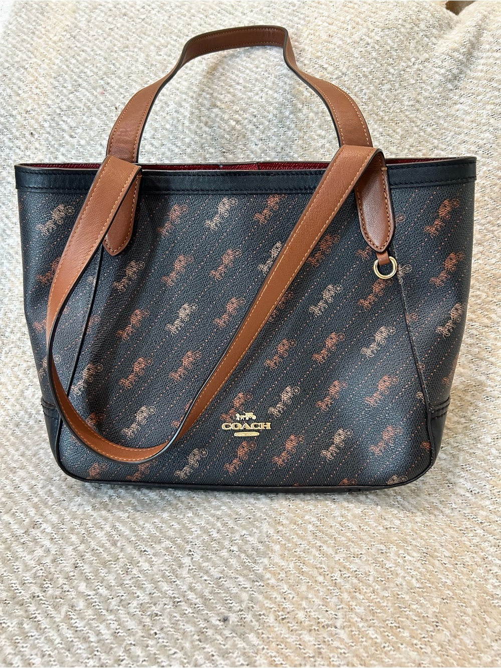 Coach Black Signature Horse and Carriage Tote with Brown Leather Trim EUC
